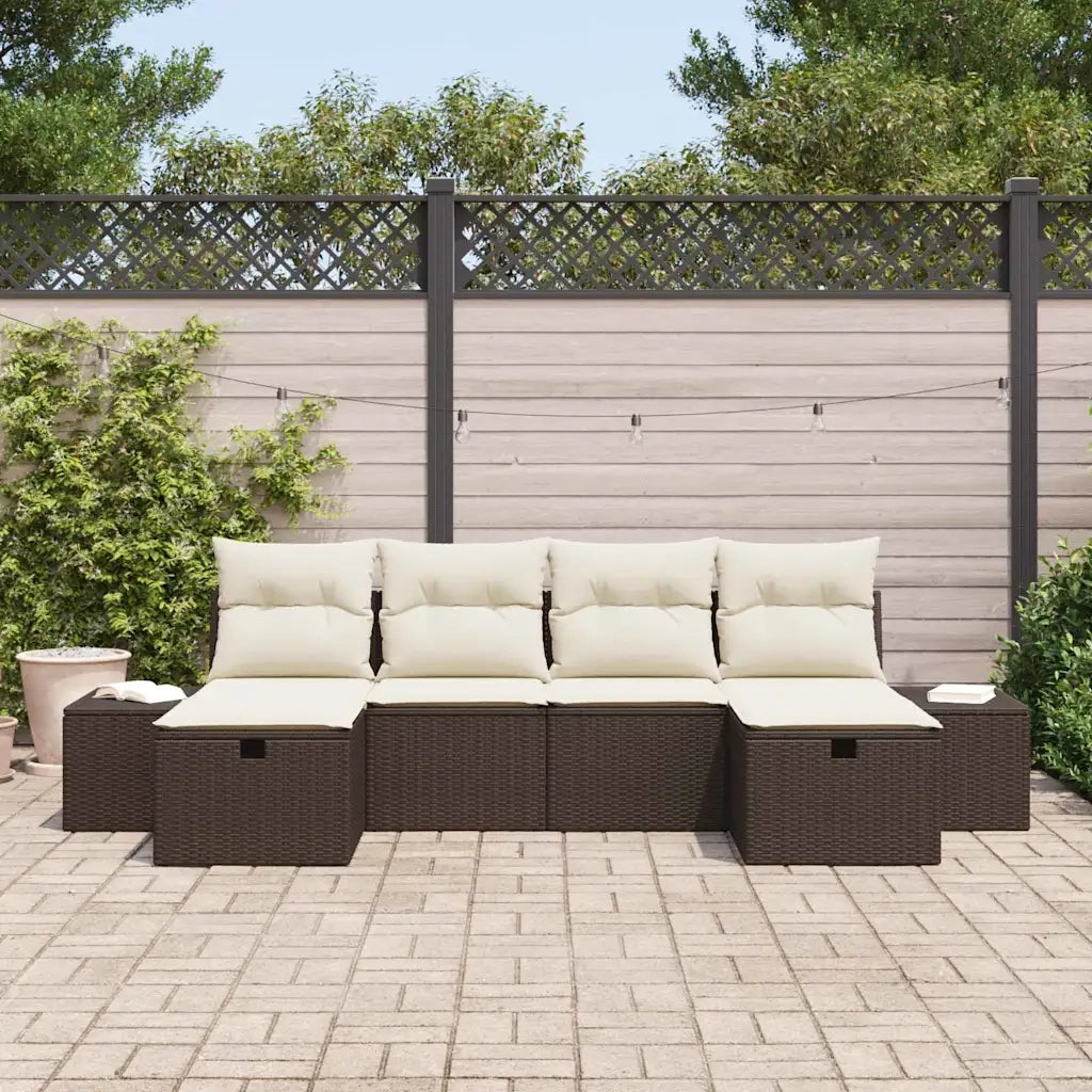 Set Divano da Giardino con cuscino 6 pcs Marrone polyrattan