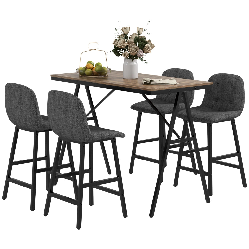 Set tavolo da pranzo e 4 sedie ¨C Xylo ¨C imbottite tessuto lino grigio scuro con schienale capitonn¨¦