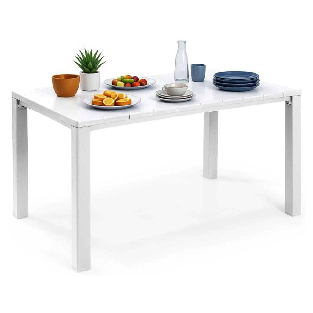 Tavolo da esterno Listowel, Base per picnic, Piano da pranzo da giardino, Banco outdoor multiuso, 147x90 h75 cm, Bianco