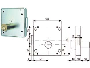 SERRATURE APPLIC. PER CANCELLI 2 MAND. SOLO CATENACCIO CIL. FISSO 426- - mm.55 (426.55.1) Dx - 2 pezzi MG