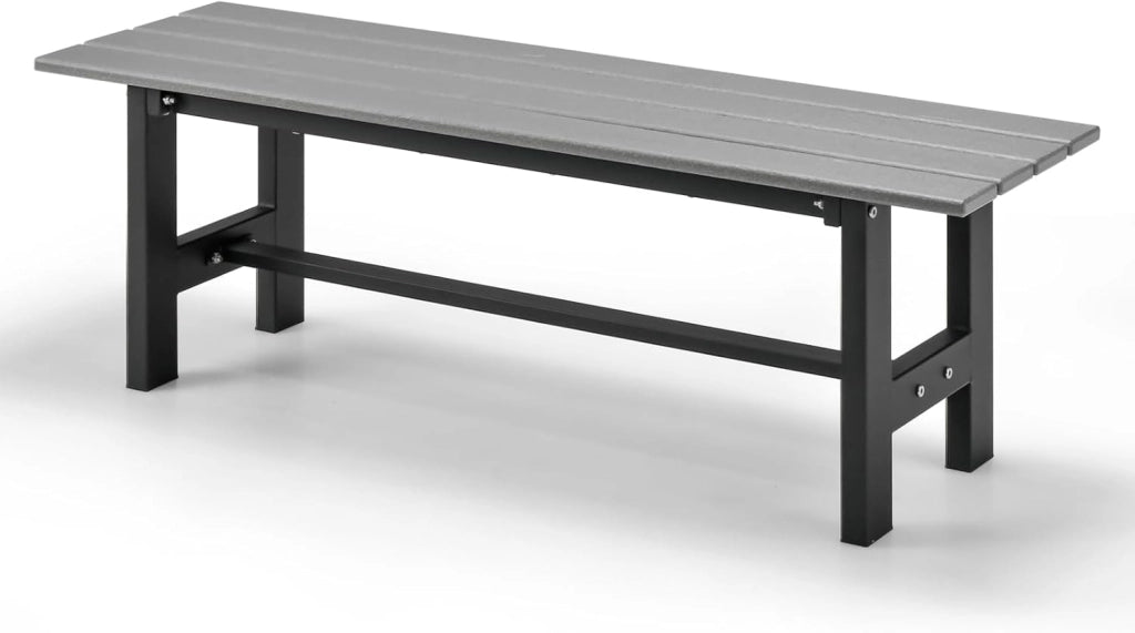 Panchina da Giardino con Sedile a Doghe, Telaio in Metallo e Verniciato a Polvere, Panca a 2 Posti da Giardino per Parco e Esterno, 120x34,5x40 cm (Nero)