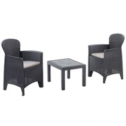 Trade Shop - Set Salotto Con Tavolino 2 Poltrone Antracite Effetto Rattan Con Cuscini Giardino 591042 -