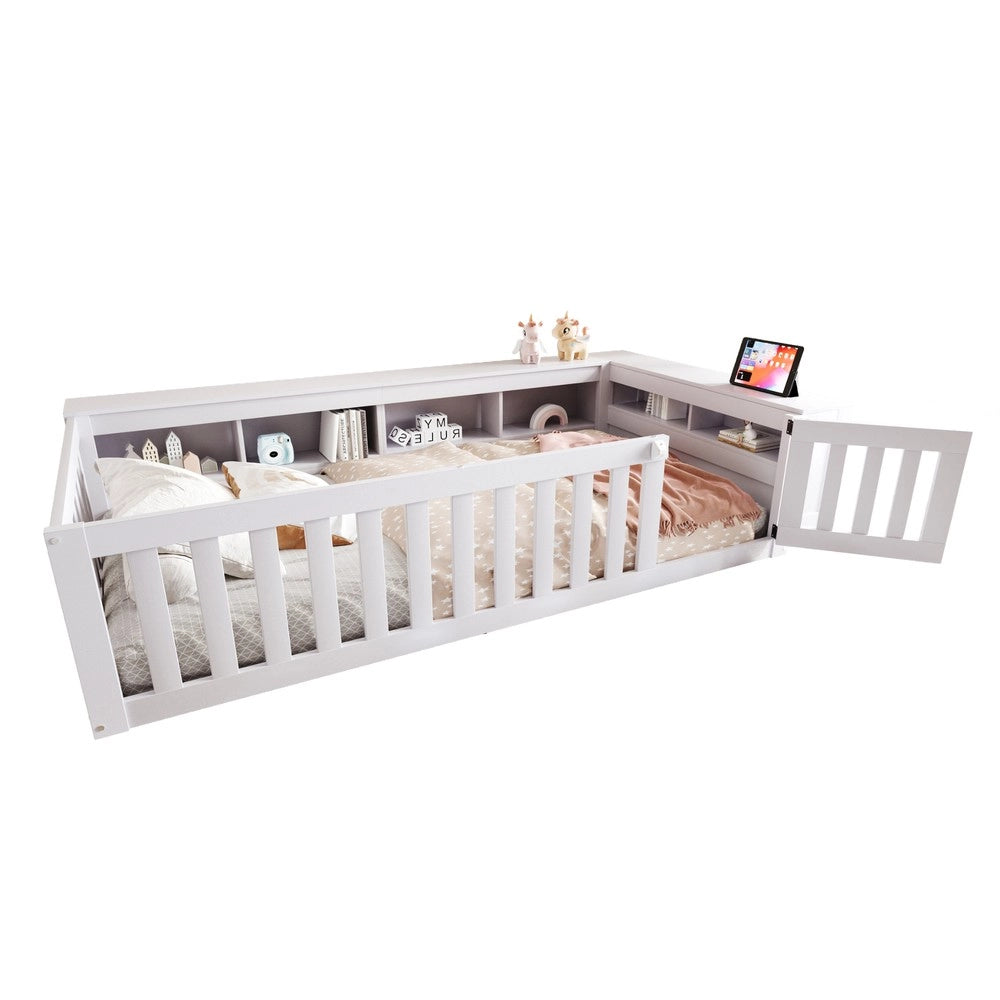 Letto Singolo Bambini con Contenitore e Rete a Doghe ¨C MINIMAL ¨C Massello Bianco 90x200
