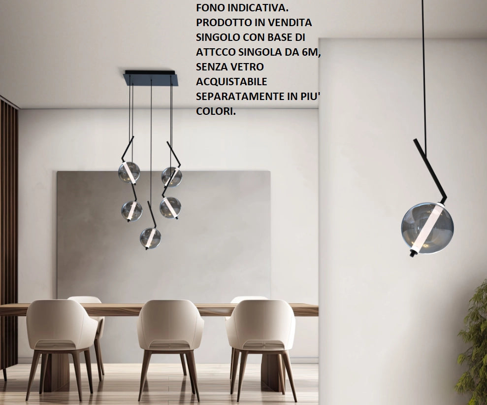 LIU-S1 N Sospensione 1 luce led struttura nero opaco con base, senza vetri,  dimmerabile SDD 2800 - 5000 18W