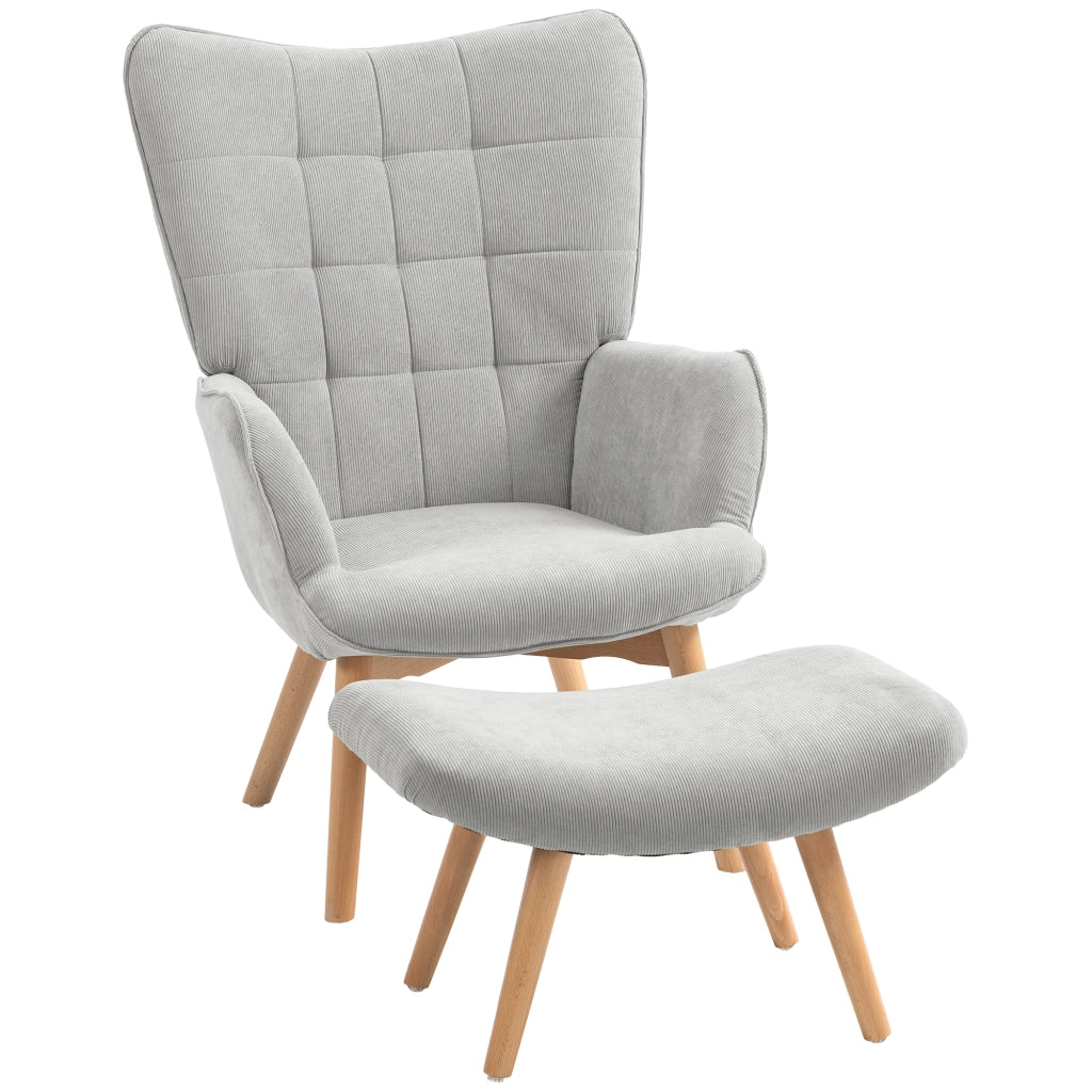 Poltrona Relax con Poggiapiedi in Tessuto Grigio ¨C Zephmum ¨C Legno