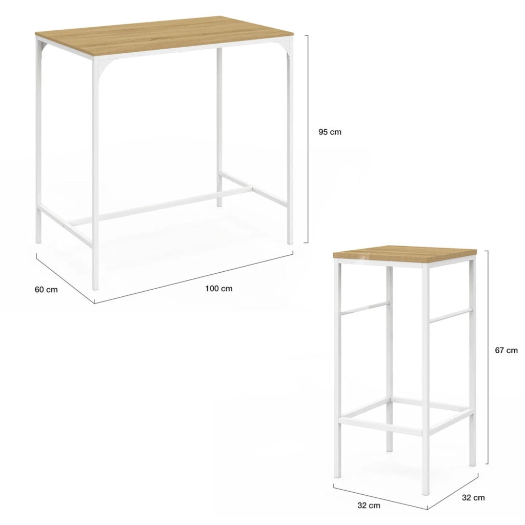 IDMarket - DETROIT Tavolo da bar alto 100 cm e 4 sedie da bar in legno e metallo bianco, design industriale