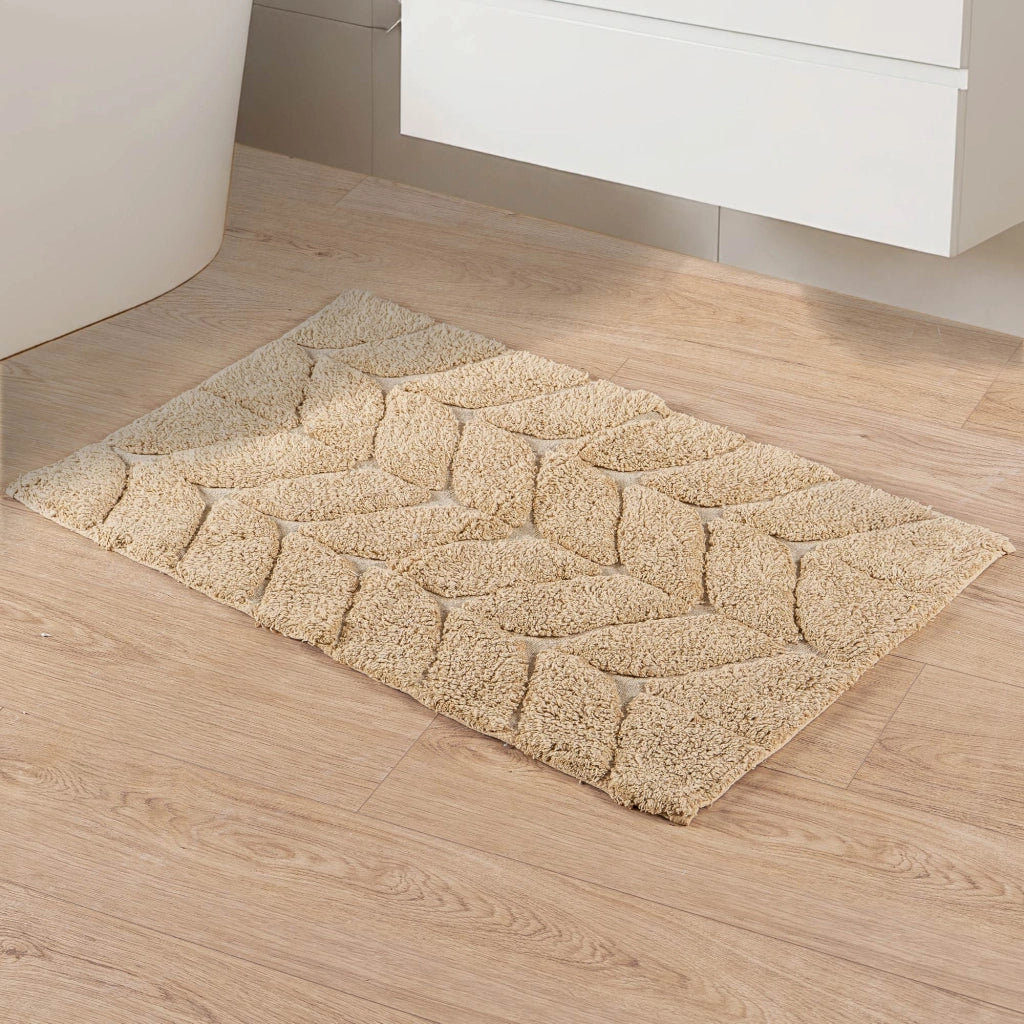 Tappeto Bagno Antiscivolo In Cotone Effetto Rilievo Assorbente, Morbido, Lavabile in Lavatrice 50x80 / 60x120 cm Beige - 50x80 cm
