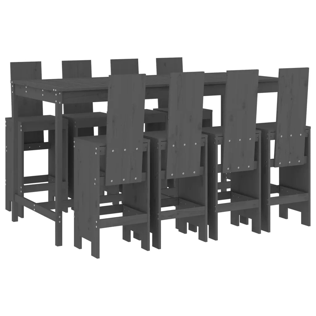 Set Bar da Giardino 9 pz Grigio in Legno Massello di Pinocod mxl 131564