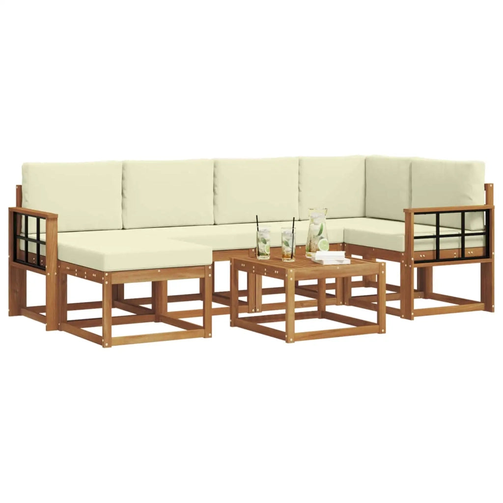Set di divani da esterno con cuscino 7 pcs Naturale e Crema