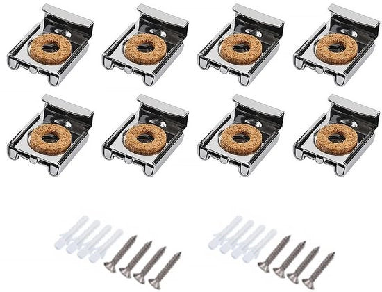 Set di fissaggio per specchi 16 pezzi - Kit di fissaggio per parete senza cornice - Supporti di fissaggio a molla - Carico di 12 kg - Incluso: chiodi e viti - Materiale in acciaio resistente - Clip per specchi