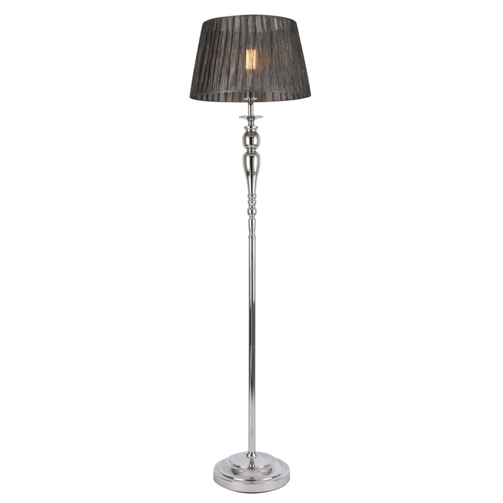 Lampada da Terra Alta 151 cm Piantana con Paralume Conico in Tessuto Grigio Ø40 cm Lampada a Stelo Decorativo in Metallo Cromato - lux.pro
