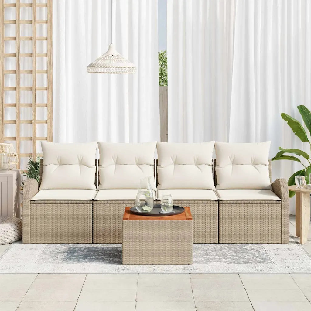 Set Divano da Giardino con cuscino 5 pcs Beige polyrattan 3347512