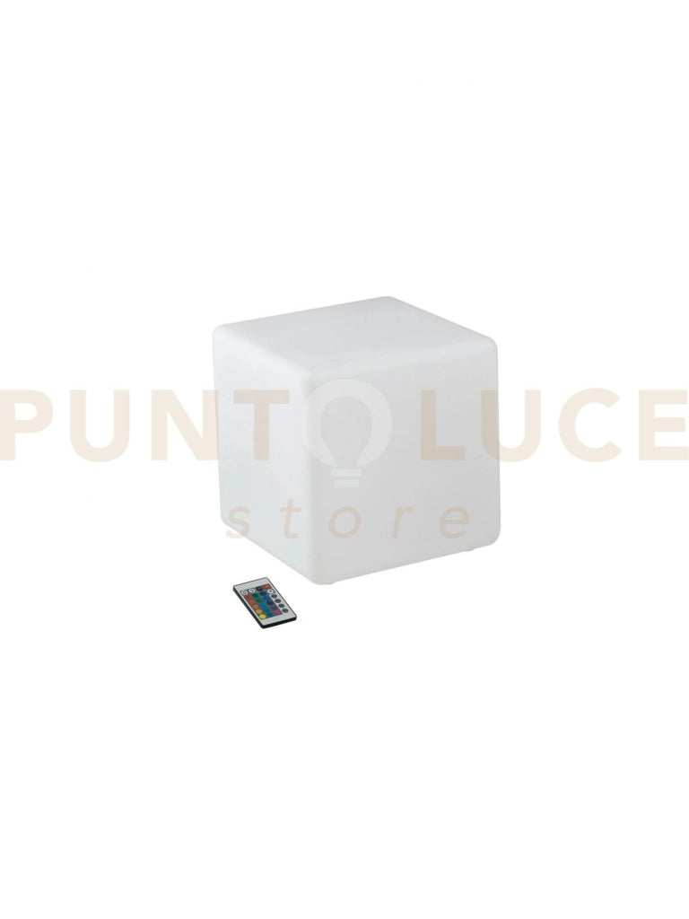 LAMPADA LED RICARICABILE GECO CUBO BIANCO 4W 240LM RGBW DIMMERABILE IP65 TELECOMANDO IR INCLUSO 30X30X30CM