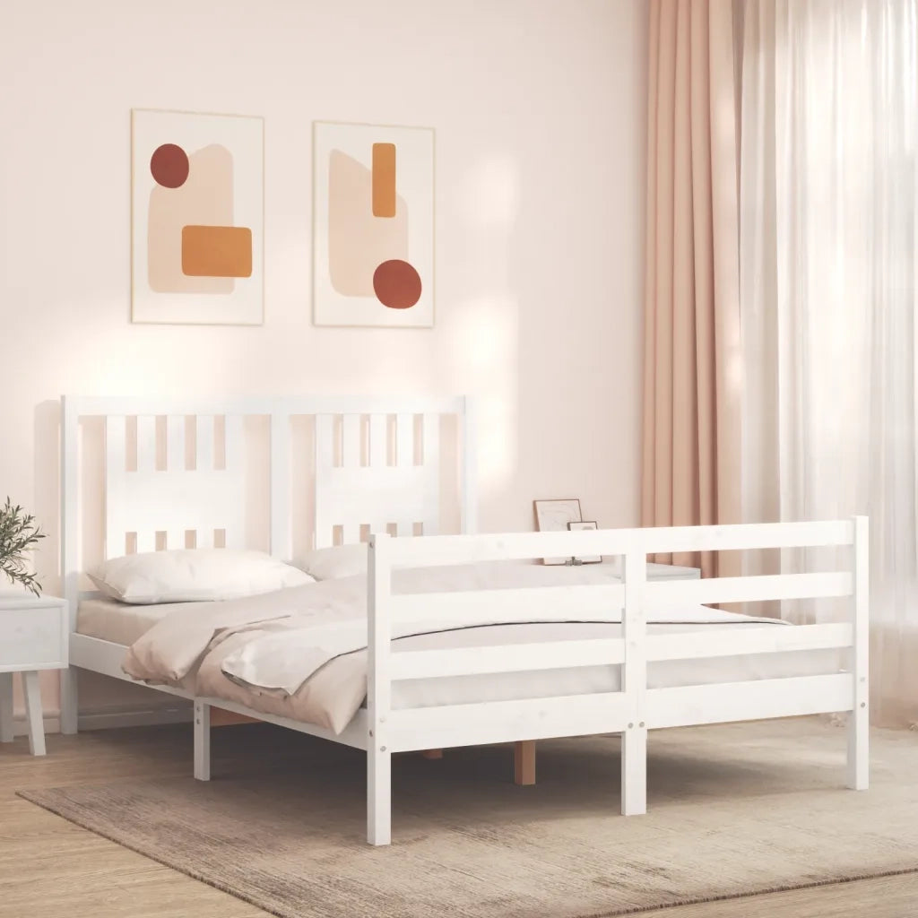 Giroletto con Testiera-Struttura Letto con testiera Bianco 140x190 cm in Legno Massello 234726