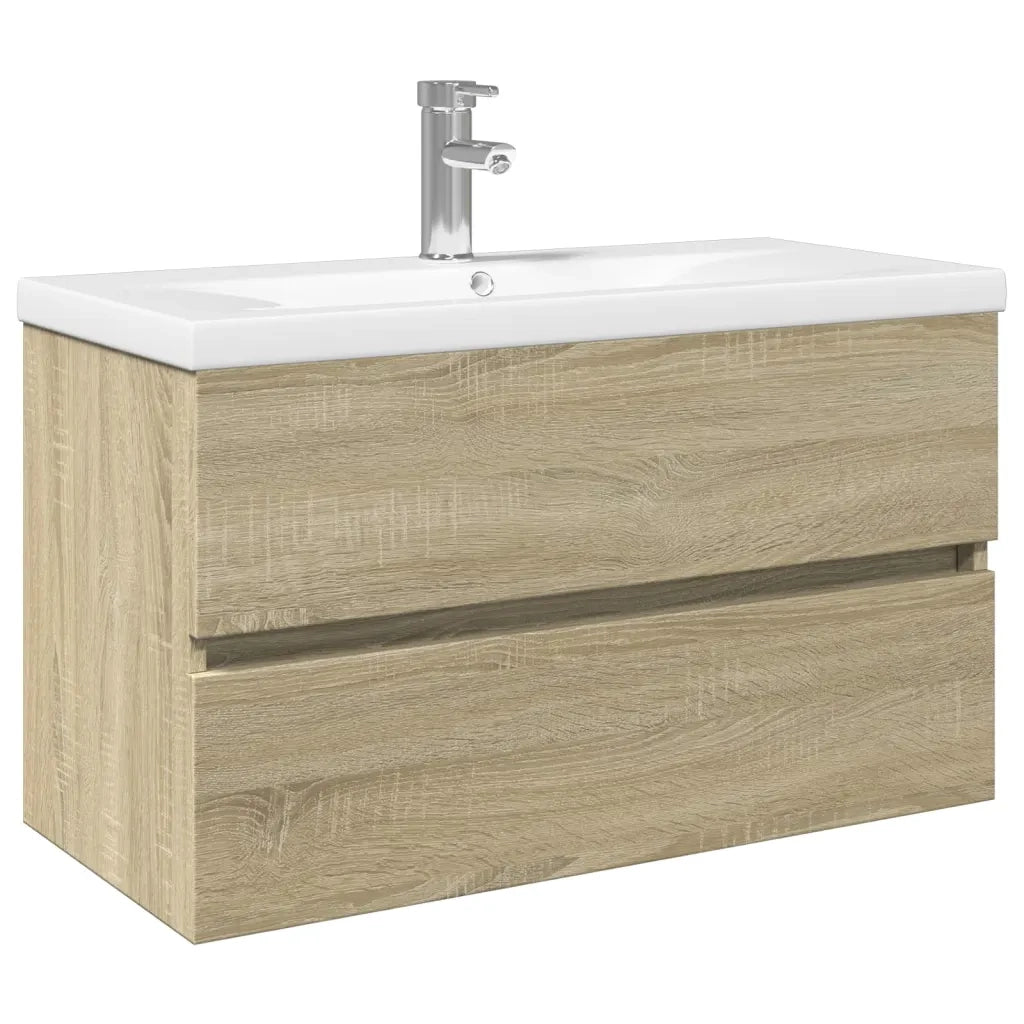 Set Mobili da Bagno | Armadio da bagno 2 pz in Ceramica e Legno Multistrato