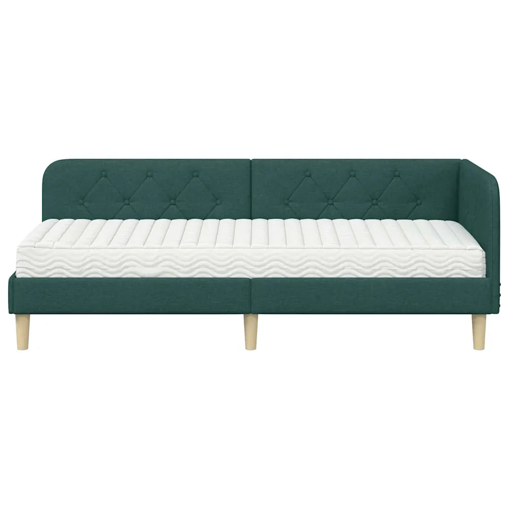 Cornice del letto ad angolo Verde Scuro 80 x 200 cm Tessuto