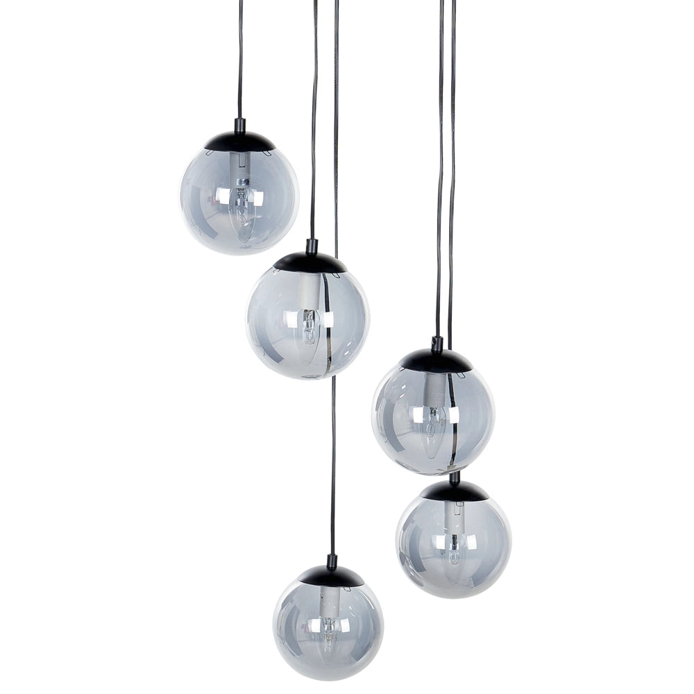 Lampada a sospensione Paralumi in vetro trasparente fumé Metallo acciaio 5 luci Base nera Design moderno Accessori per la casa Soggiorno