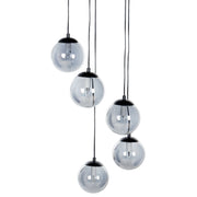 Lampada a sospensione Paralumi in vetro trasparente fumé Metallo acciaio 5 luci Base nera Design moderno Accessori per la casa Soggiorno