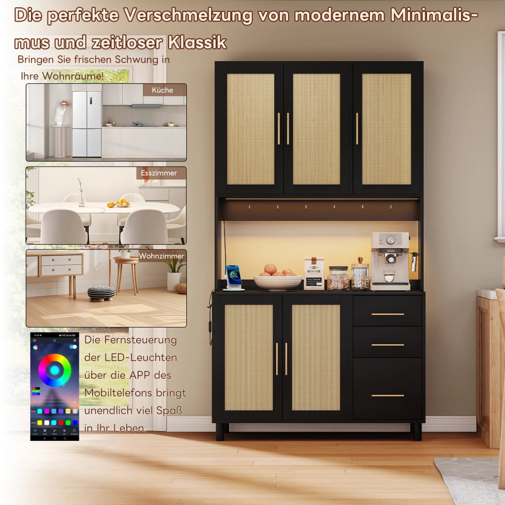 MADIA 183 cm con LED, 3 cassetti, MDF, nera