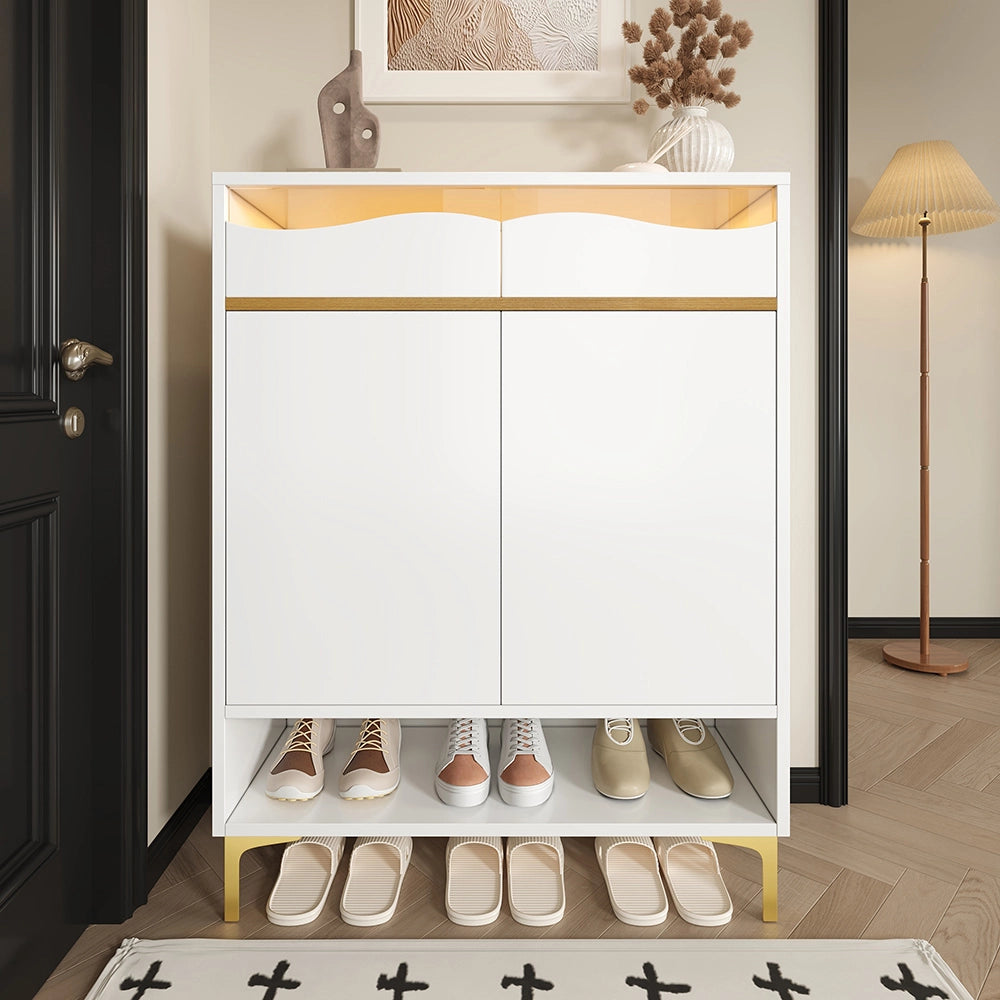 Scarpiere moderna con LED 16 colori - Xylo - 80??35??105 cm - Bianco - Design compatto con cassetti e ripiani