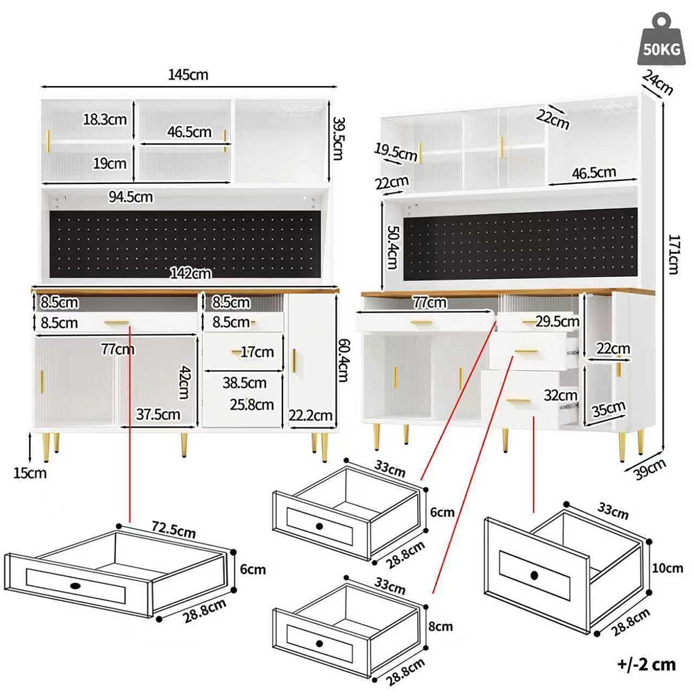 Armadio alto per soggiorno - Xylo - 145x24x171 cm - Bianco - Illuminazione LED, scaffali perforati