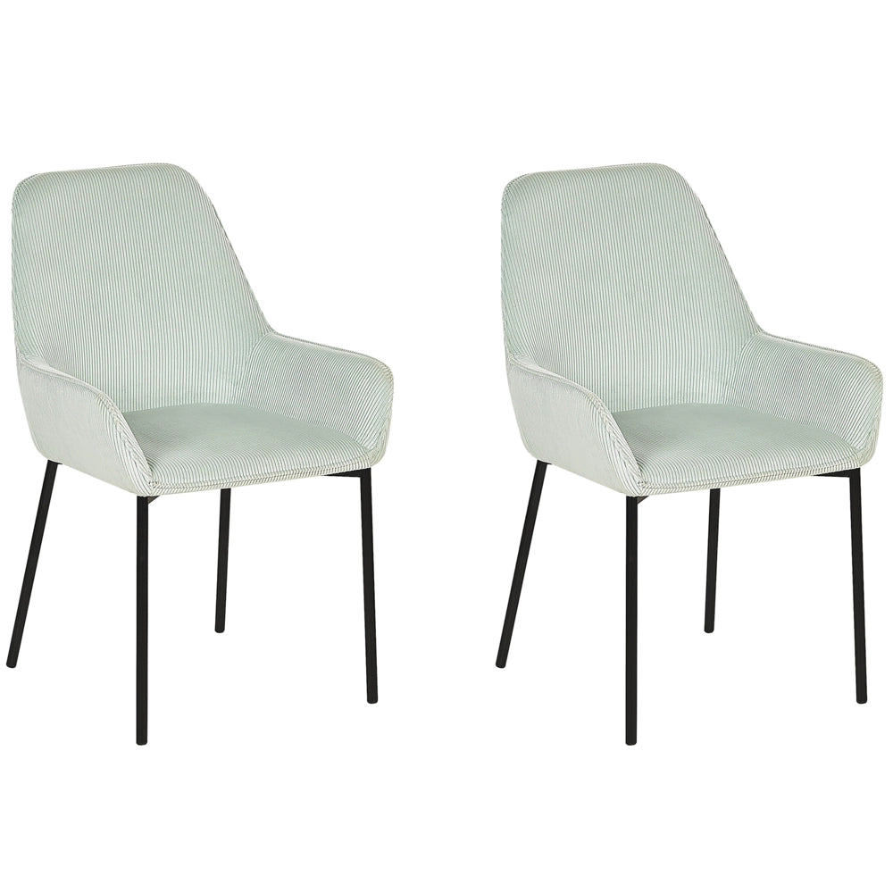 Set di 2 sedie per sala da pranzo in tessuto di velluto a coste verde menta sedile imbottito gambe in metallo Nero stile moderno