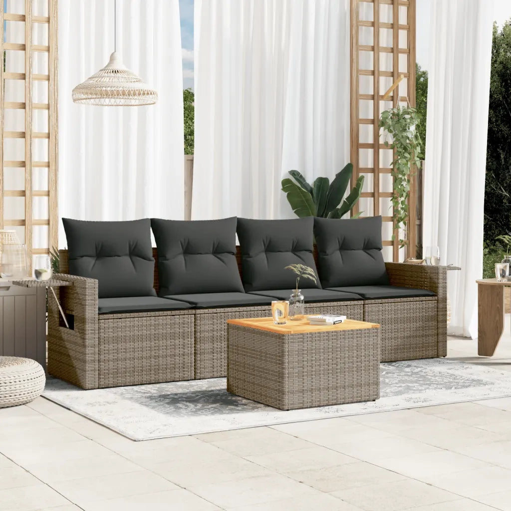 Set Divano da Giardino 5 pz | Set Salotto da Giardino con Cuscini Grigio in Polyrattan