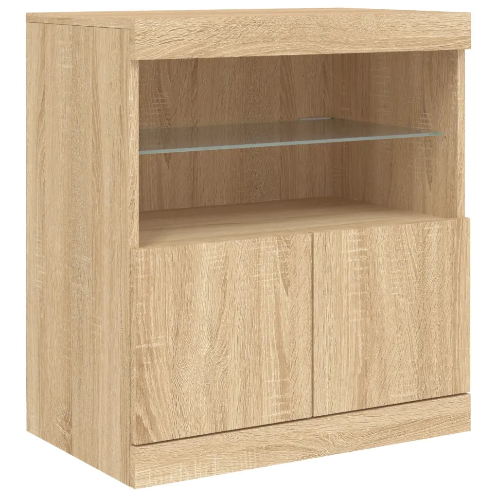Credenza | Madia | Buffet da pranzo | Armadio da pranzo con Luci LED Rovere Sonoma 60x37x67 cm