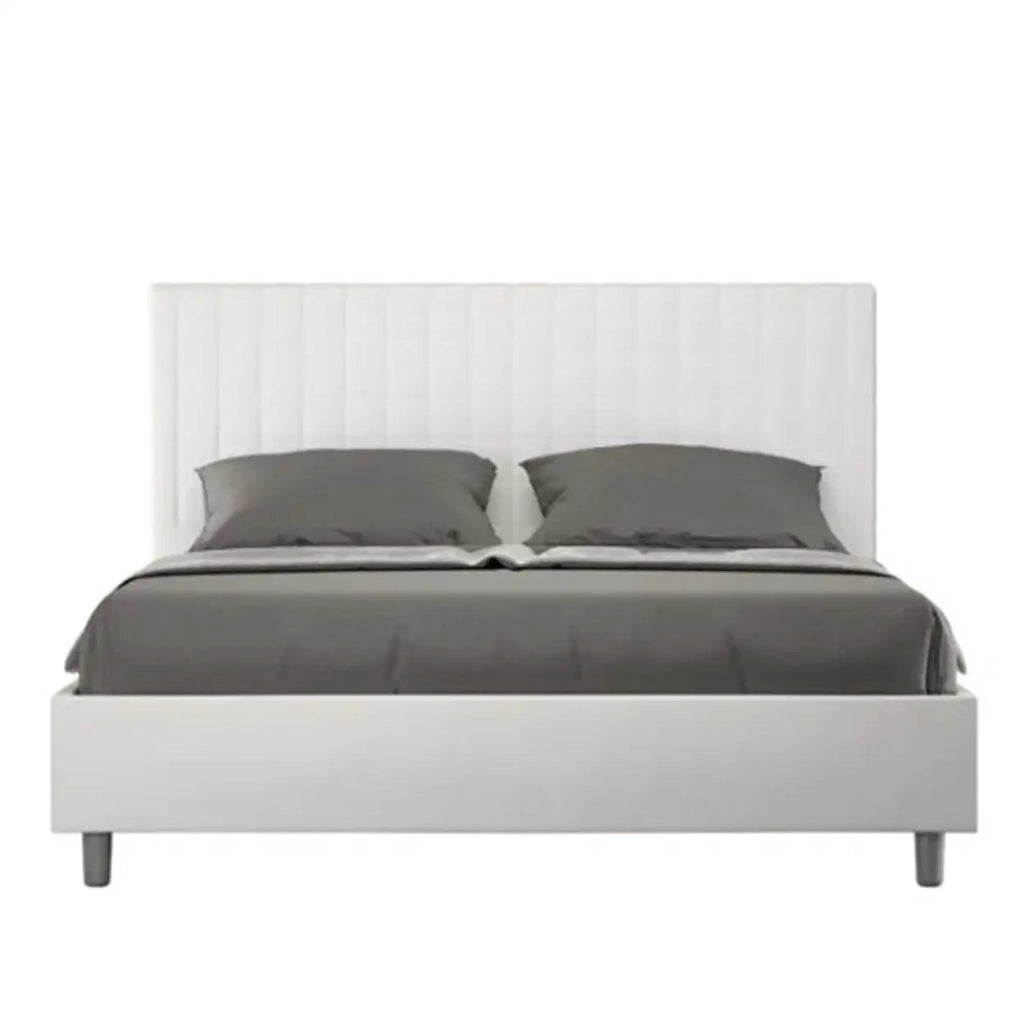 Letto matrimoniale con rete imbottito 160x200 similpelle bianco Sunny