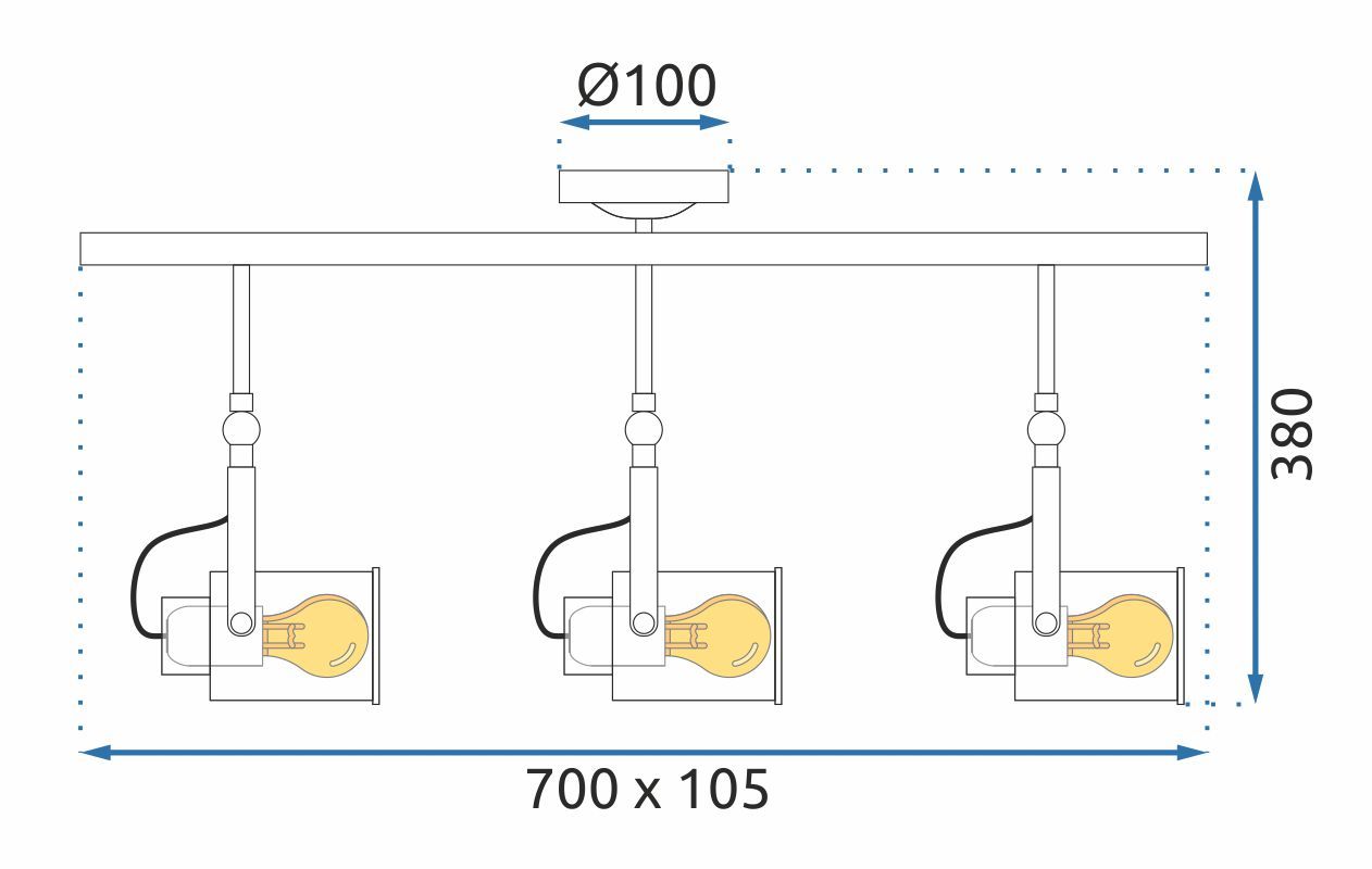 Riflettore Lampada Mobile Spot Da Soffitto Triplo Nero E27 APP487-3C