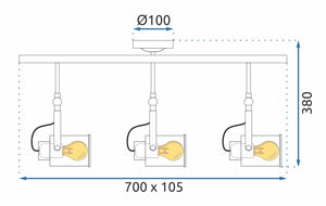Riflettore Lampada Mobile Spot Da Soffitto Triplo Nero E27 APP487-3C