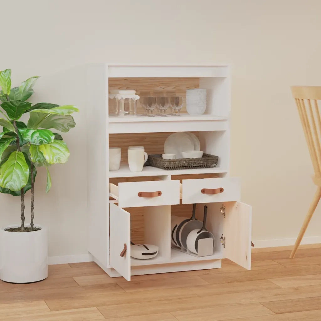 Credenza-Buffet-Armadio da cucina Bianca 67x40x108,5 cm in Legno Massello di Pino