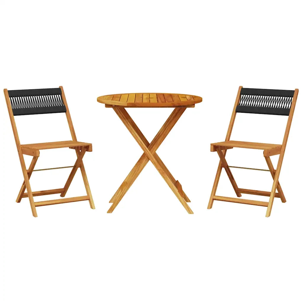 Set da Bistrot 3pz | Set Salotto da Giardino Nero in Polipropilene e Legno Massello