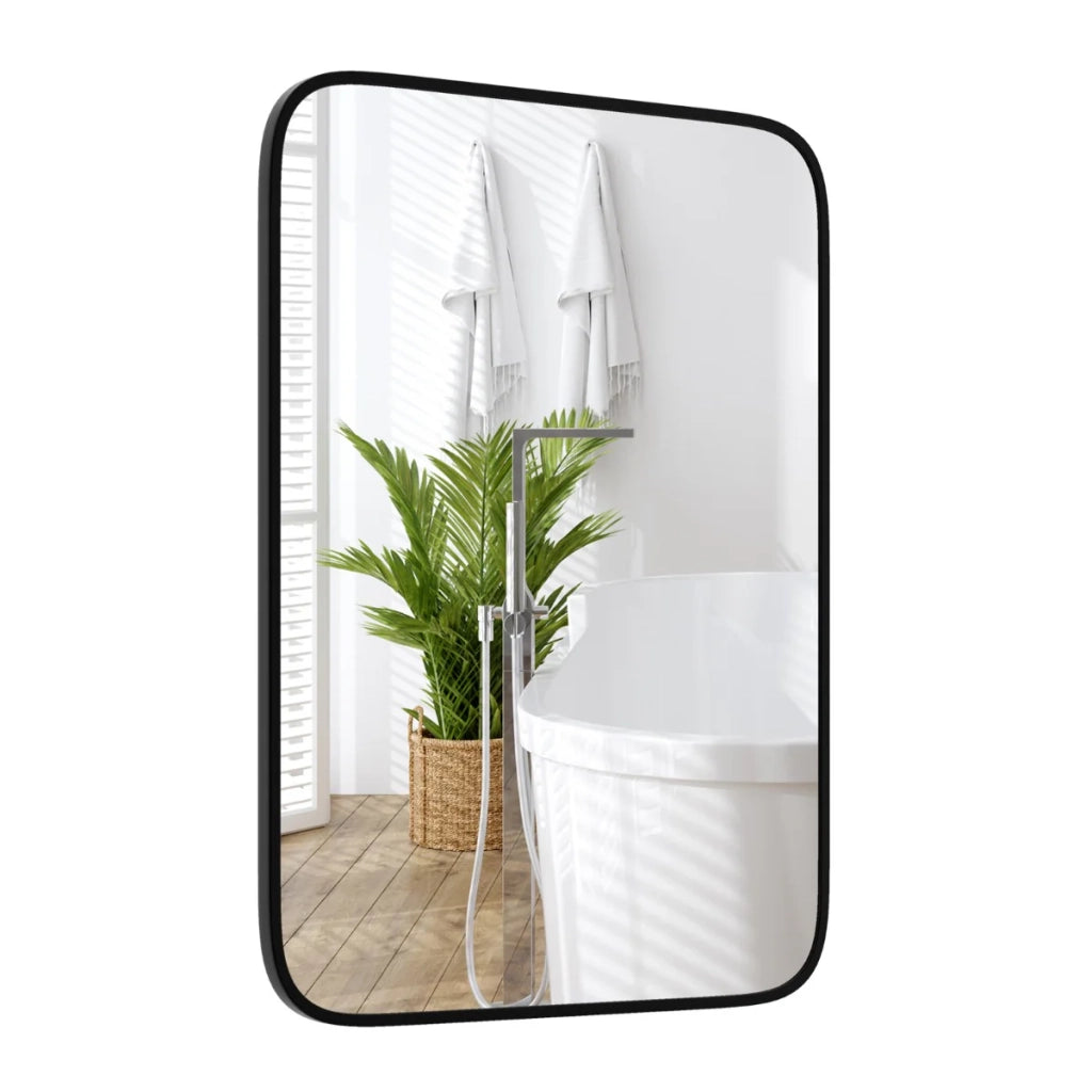 Specchio da bagno rettangolare 70 x 50 cm infrangibile con moderna cornice in alluminio nero 20_0012851