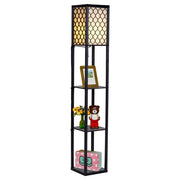 Lampada con scaffale di legno-Mensole Organizer con lampada per salone e camera da letto, Nero