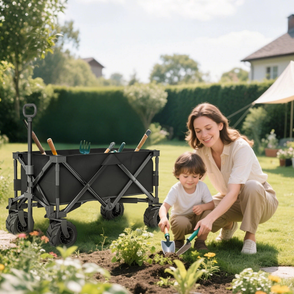 Carro Pieghevole per Spiaggia con Ruote 360¡ã ¨C Zephmum ¨C 108x55x55 cm Nero