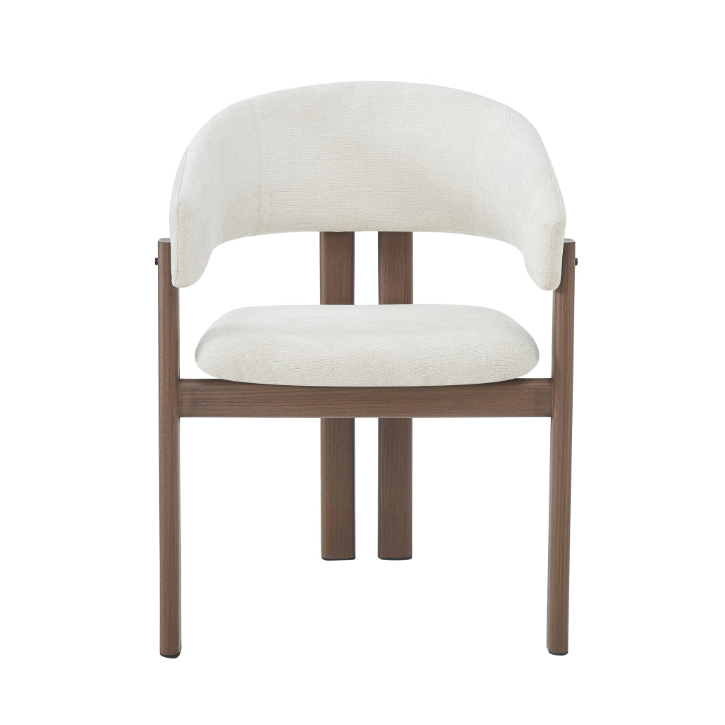 Set di 2 sedie da pranzo in metallo con braccioli, rivestimento in lino beige, effetto noce