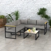 Salotto da Giardino con Divano e Tavolino in Alluminio con Cuscini Imbottiti, Grigio