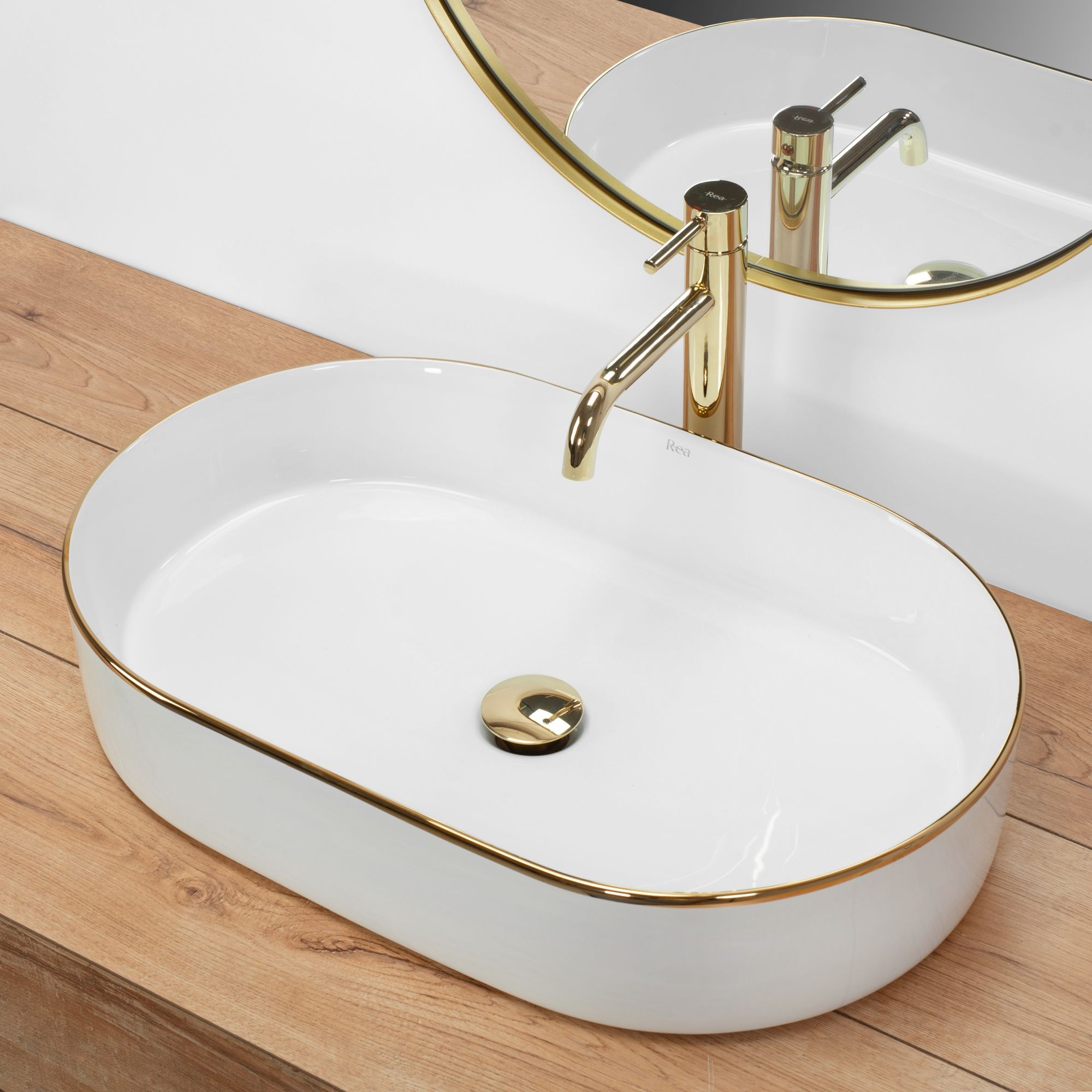 Lavabo Da Appoggio In Ceramica Rea Nadia White Gold Edge