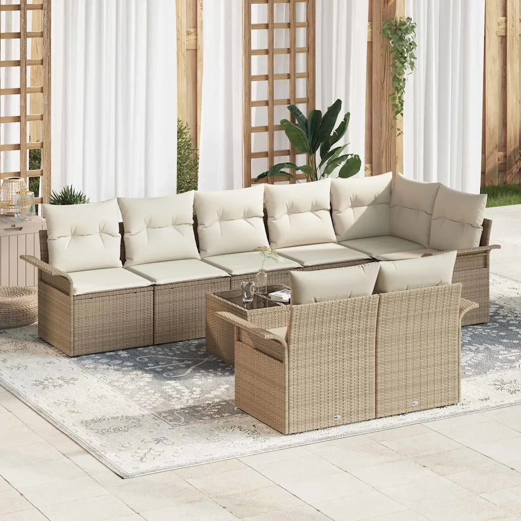 Set Divano da Giardino con cuscino 9 pcs Beige Poly Rattan 3345421