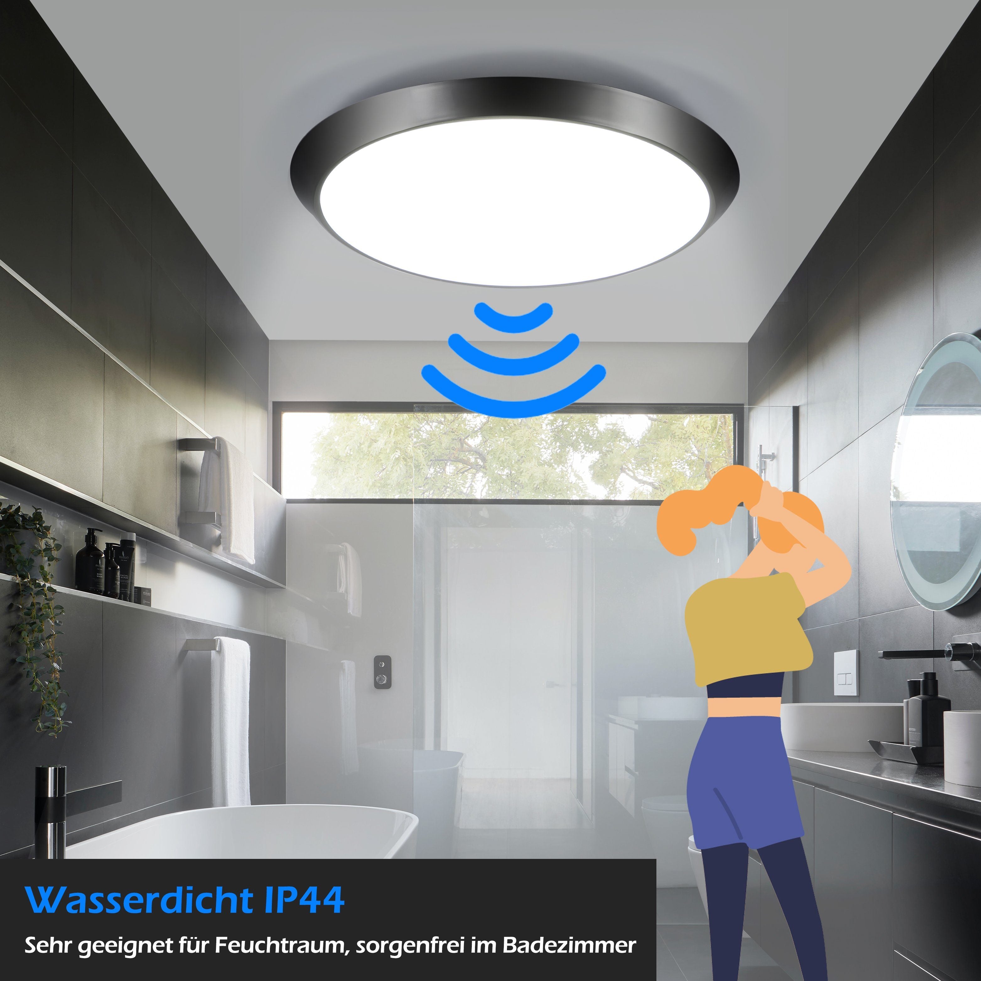 ZMH Lampada da soffitto plafoniera LED sensore movimento 15W 4000K per interni corridoio