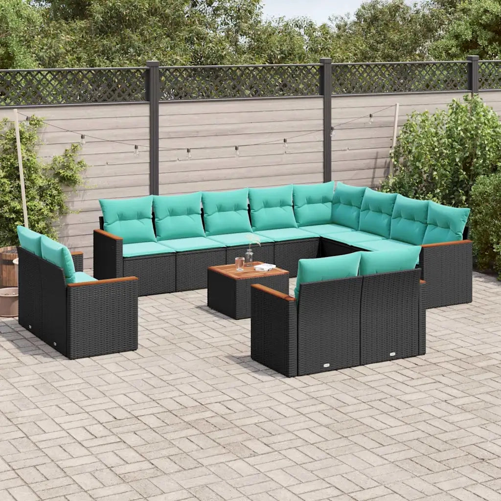 Set Divani da Giardino 13 pz con Cuscini Nero in Polyrattan 3226519