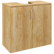 Mobiletto Bagno Sottolavabo Sospeso a 2 Ante con 2 Ripiani in Legno, Colore Naturale
