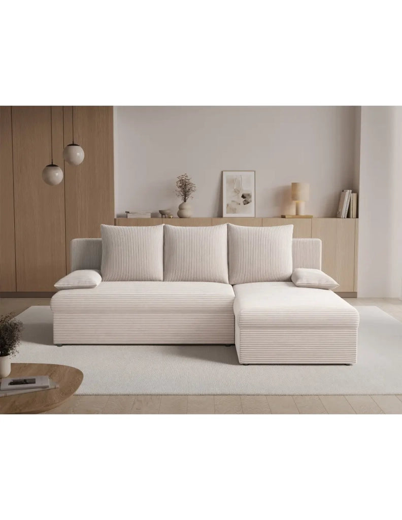 Divano ad angolo Beige 3 posti con chaise longue compatta 206x90x146cm GINA