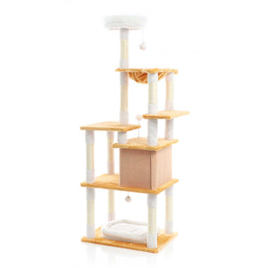 Fudajo Albero tiragraffi per gatti 164cm bianco/marrone con sisal e cuccetta