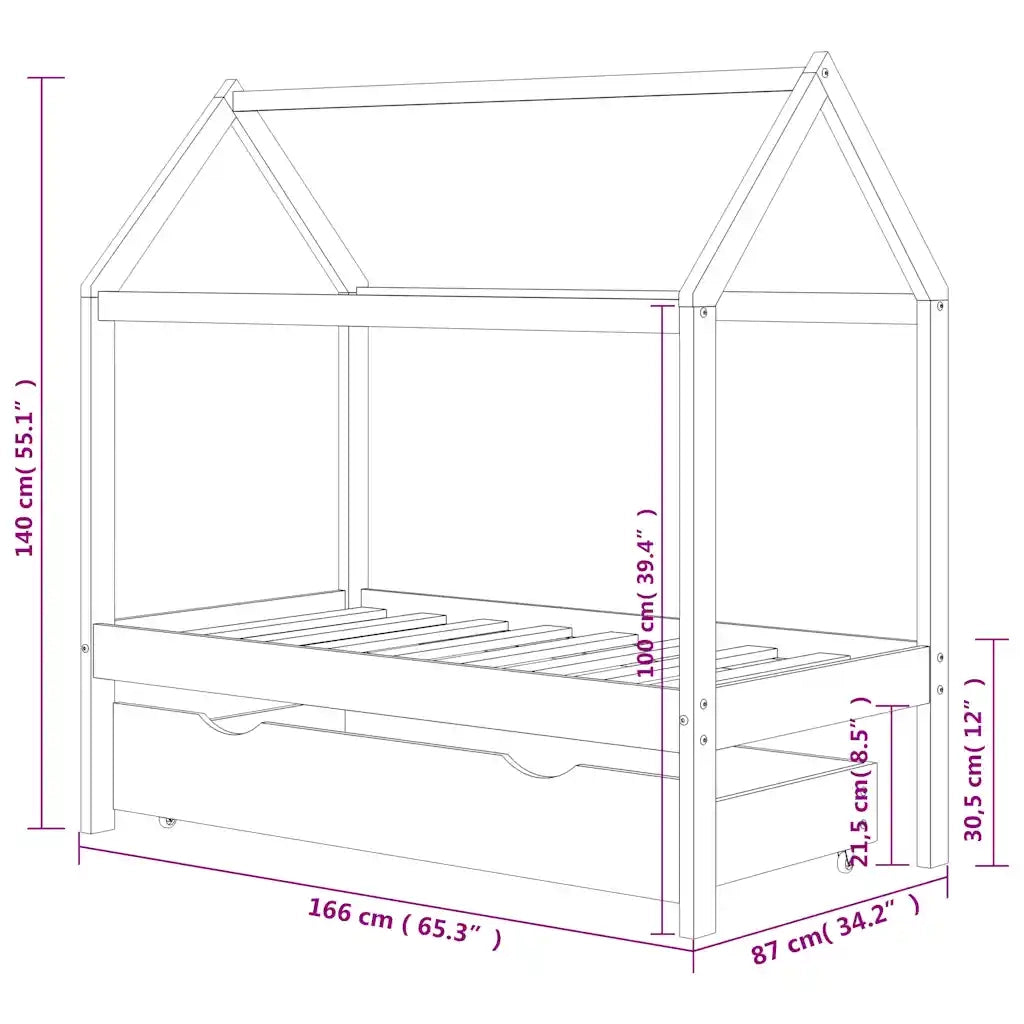 Giroletto per Bambini con Cassetto Legno Massello Pino 80x160cm 322137