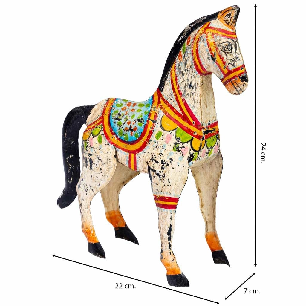 Cavallo decorativo in metallo verniciato invecchiato 22x7x24