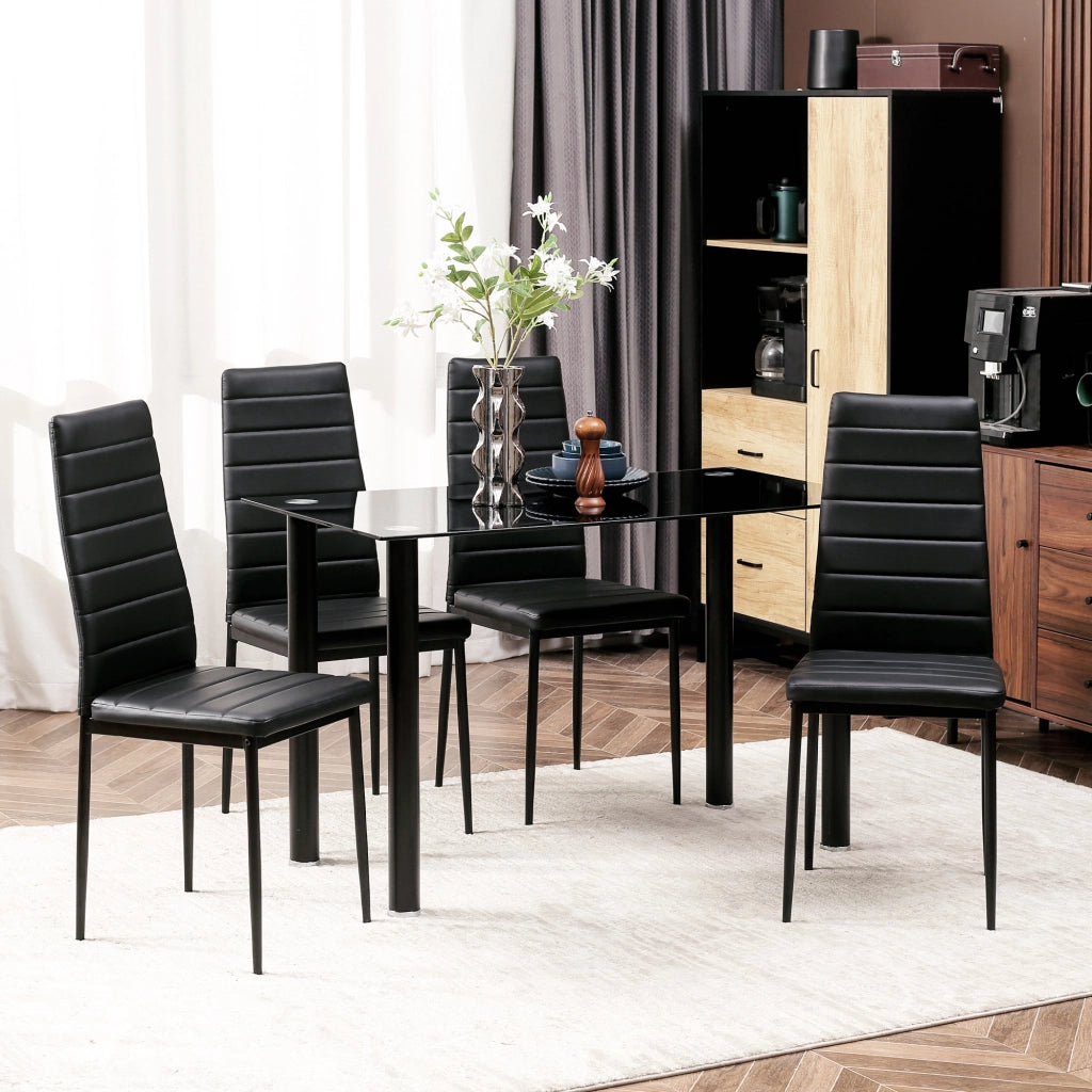 Set tavolo da pranzo allungabile con 4 sedie ¨C zephmum ¨C nero, vetro temperato, metallo
