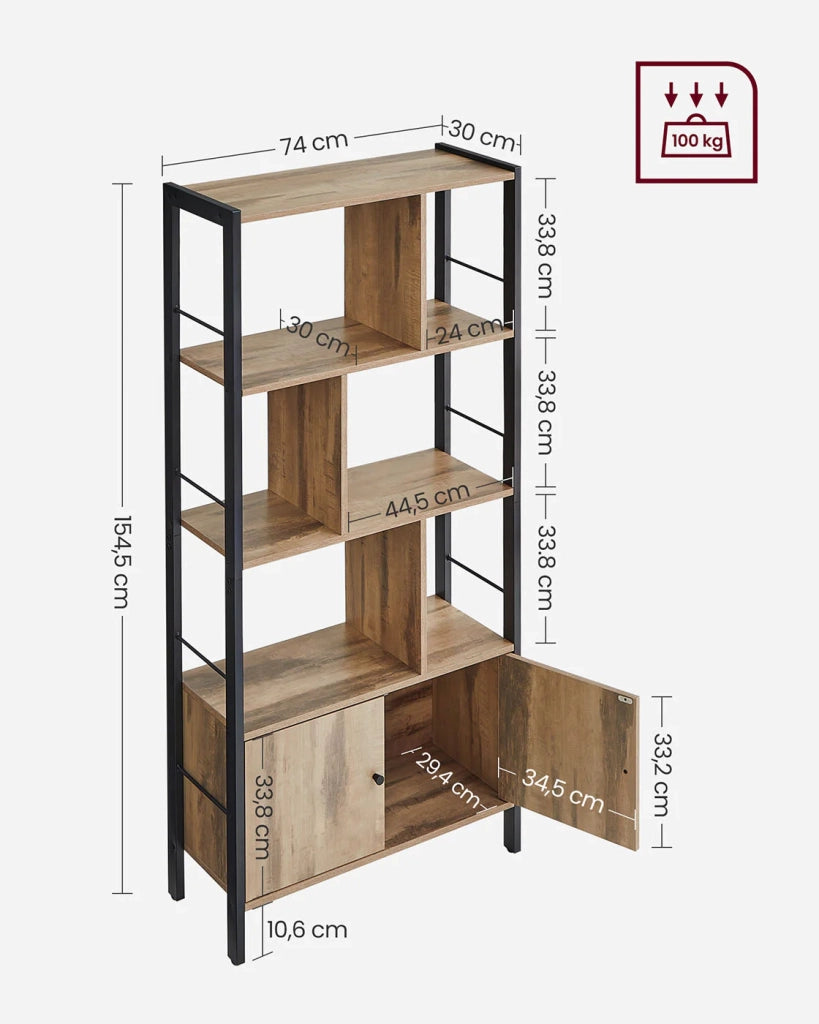 Libreria a 4 ripiani grande struttura in acciaio stabile 30 x 74 x 154,5 cm stile industriale marrone 12_0005711