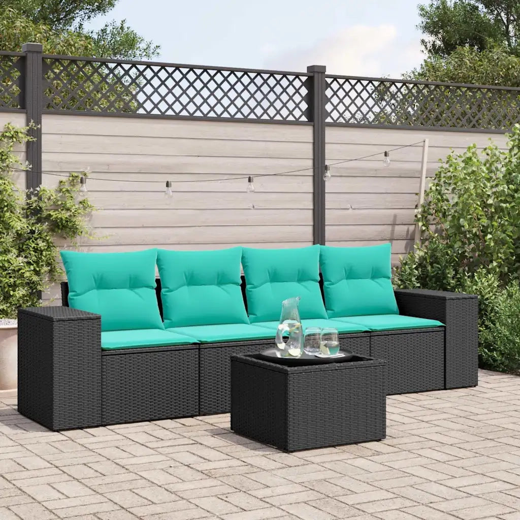 Salotto da Giardino-Set Divani da Giardino 5 pz con Cuscini Nero in Polyrattan 456399